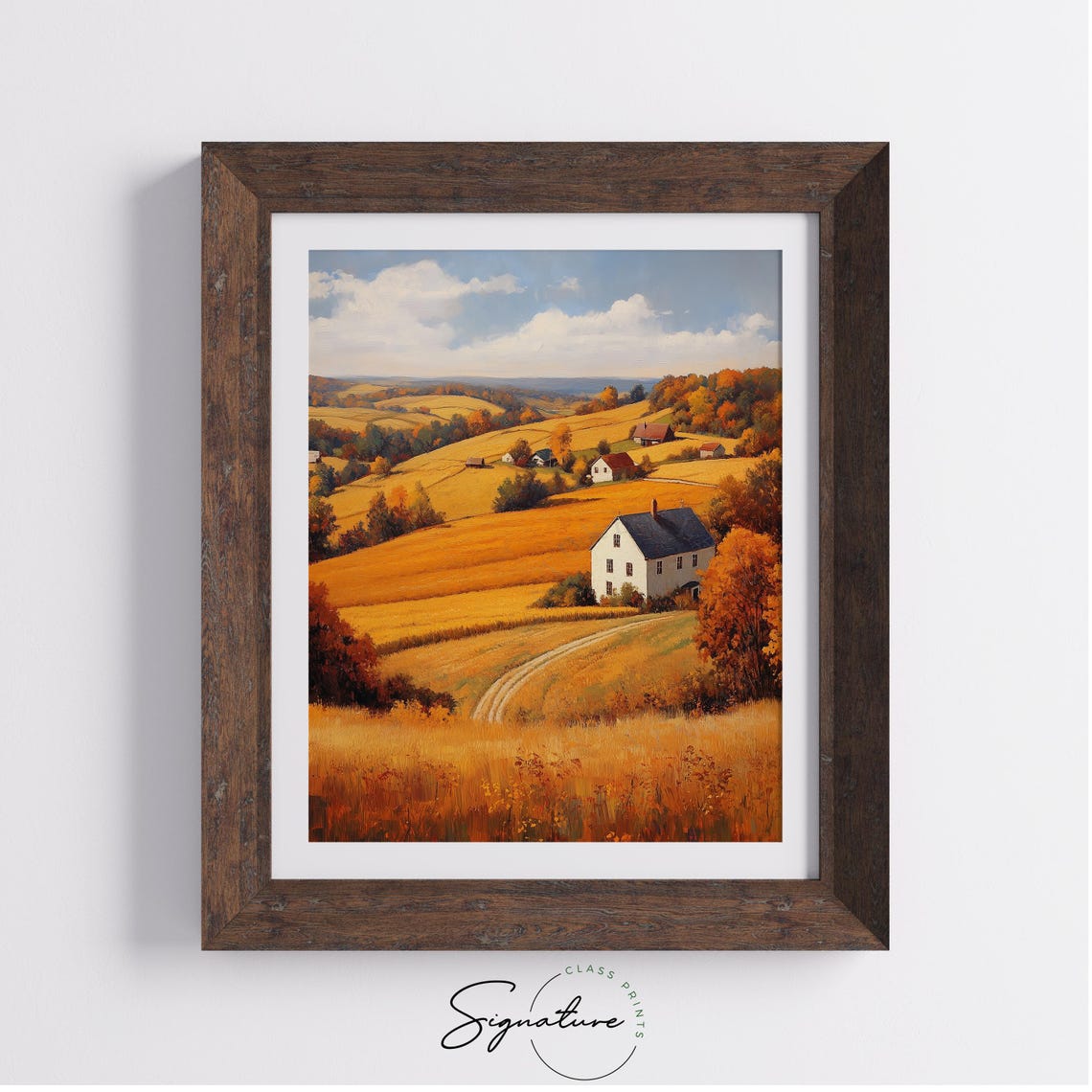 Rolling Golden Hills with White Farmhouse and Red Barns Poster - Image 4