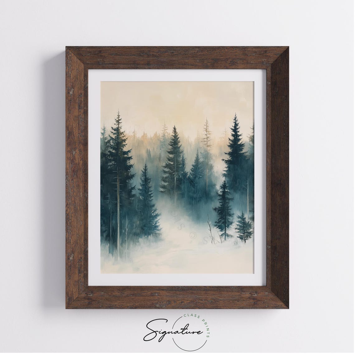 Golden Sunset over Snowy Mountain Valley Between Pines Poster - Image 3
