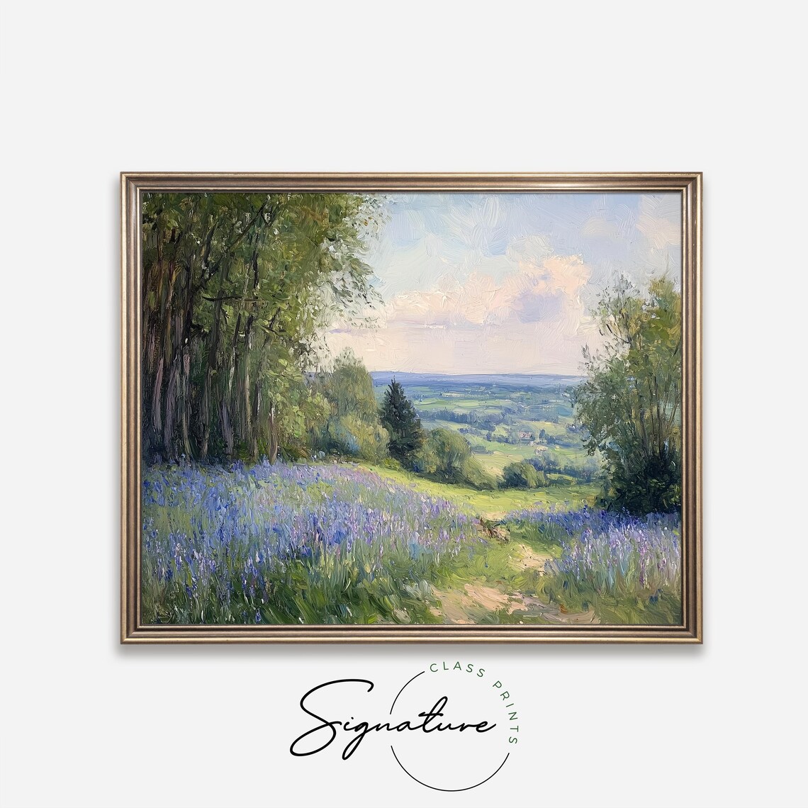 Moody Bluebell Meadow Valley Overlook Dusk Wildflower Art Poster - Image 4