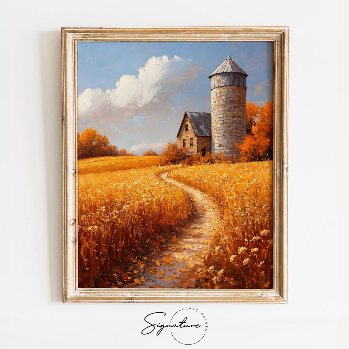 Rustic Silo Small Barn Golden Field Winding Path Autumn Farm Poster