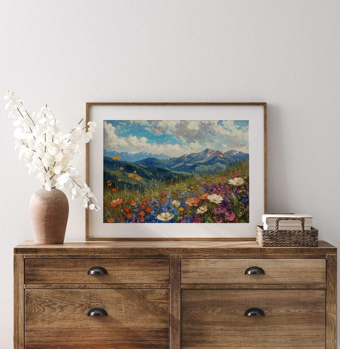 Mountain Meadow In Full Bloom, Rustic Landscape Art Print - Image 3