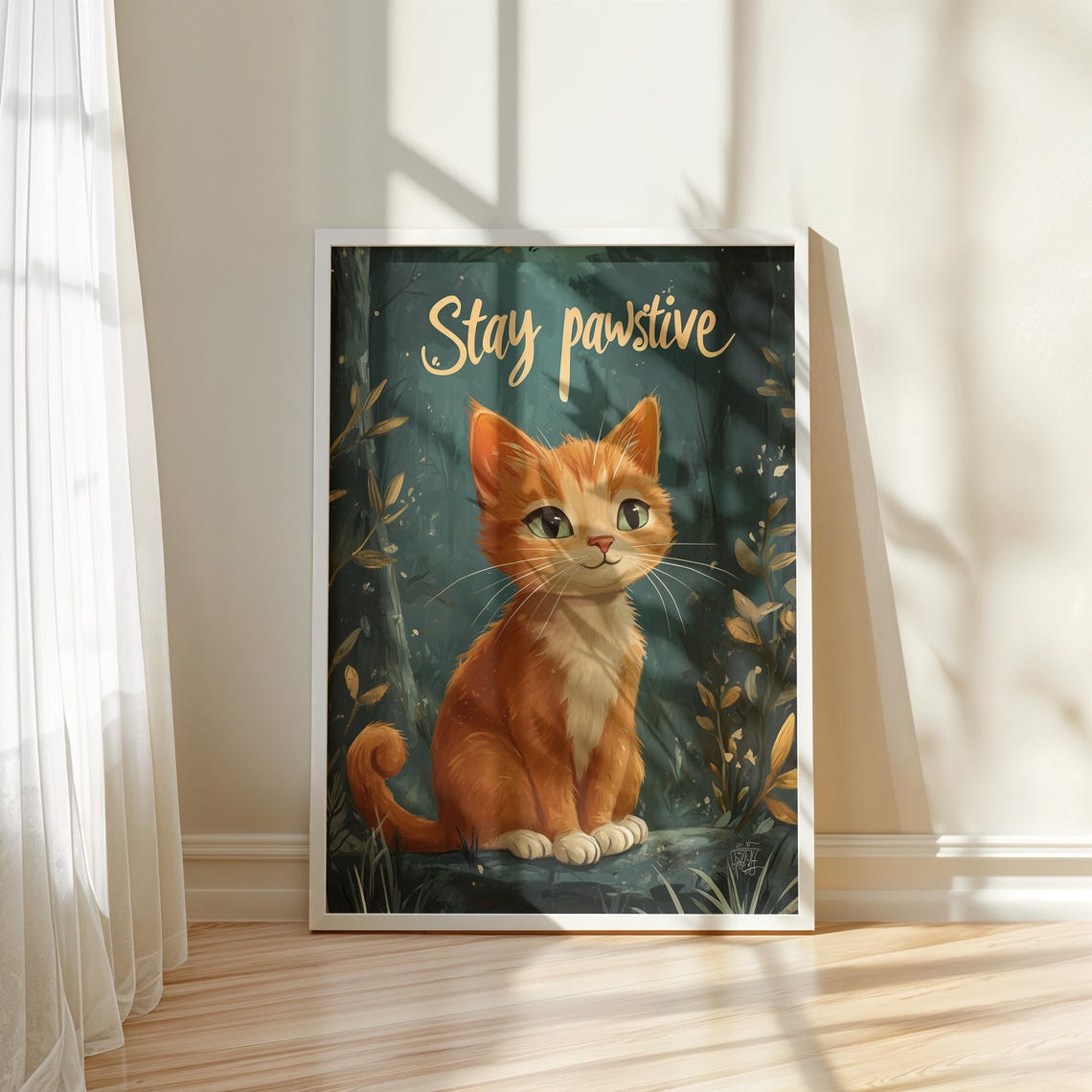 Cute Funny Stay Pawsitive Orange Kitten Woodland Kitten Poster - Image 5