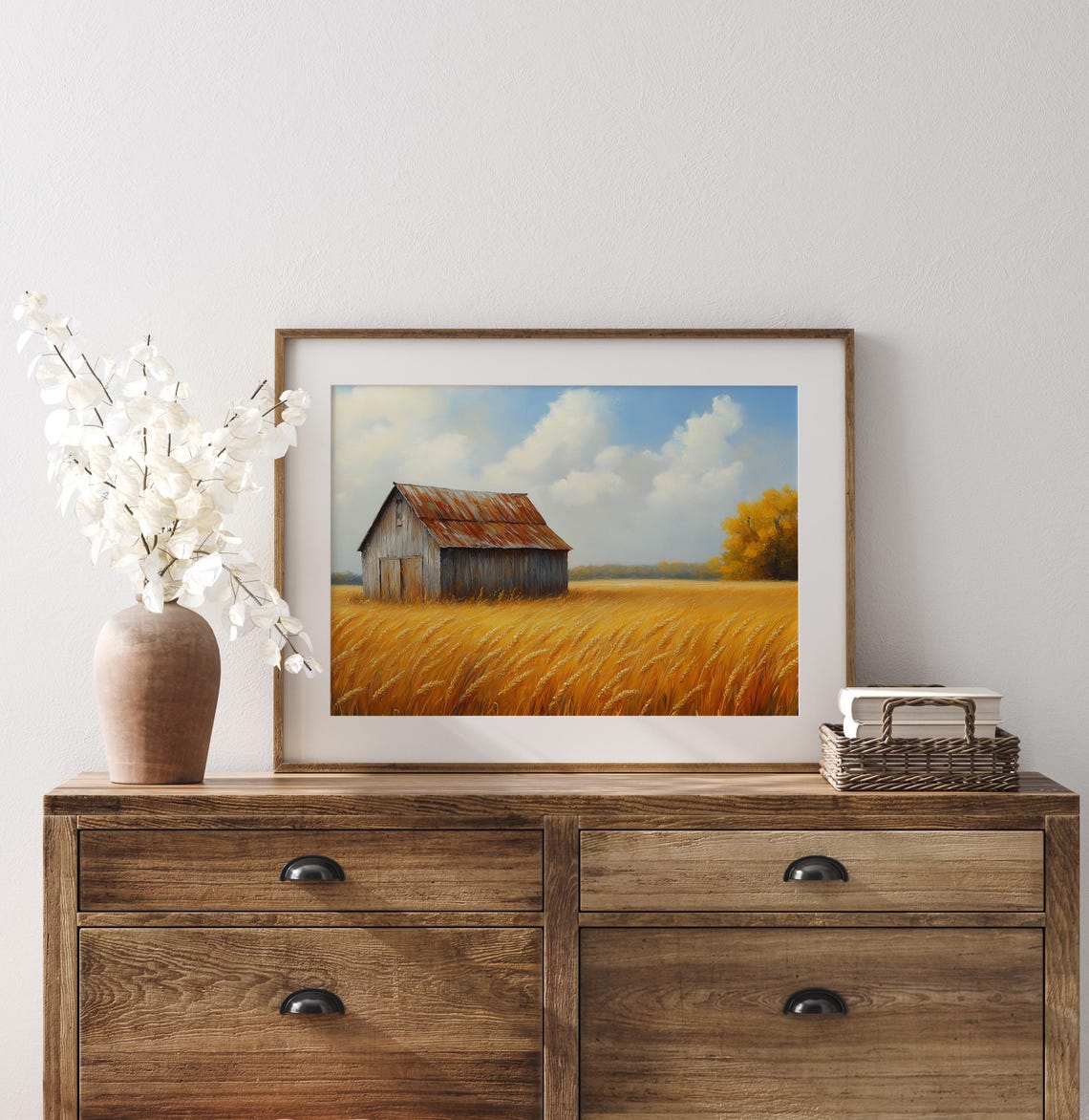 Old Barn Rusty Roof Wheat Field Oil Painting Rustic Farm Poster - Image 3