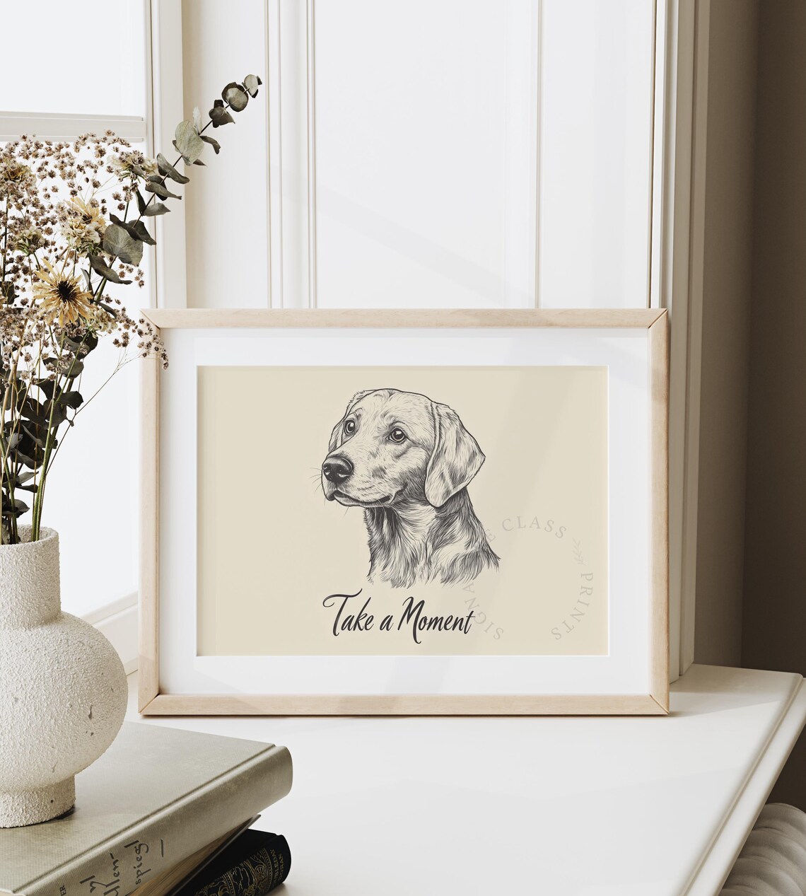 Take A Moment Thoughtful Golden Retriever Sketch Vintage Pet Wall Art - Image 6