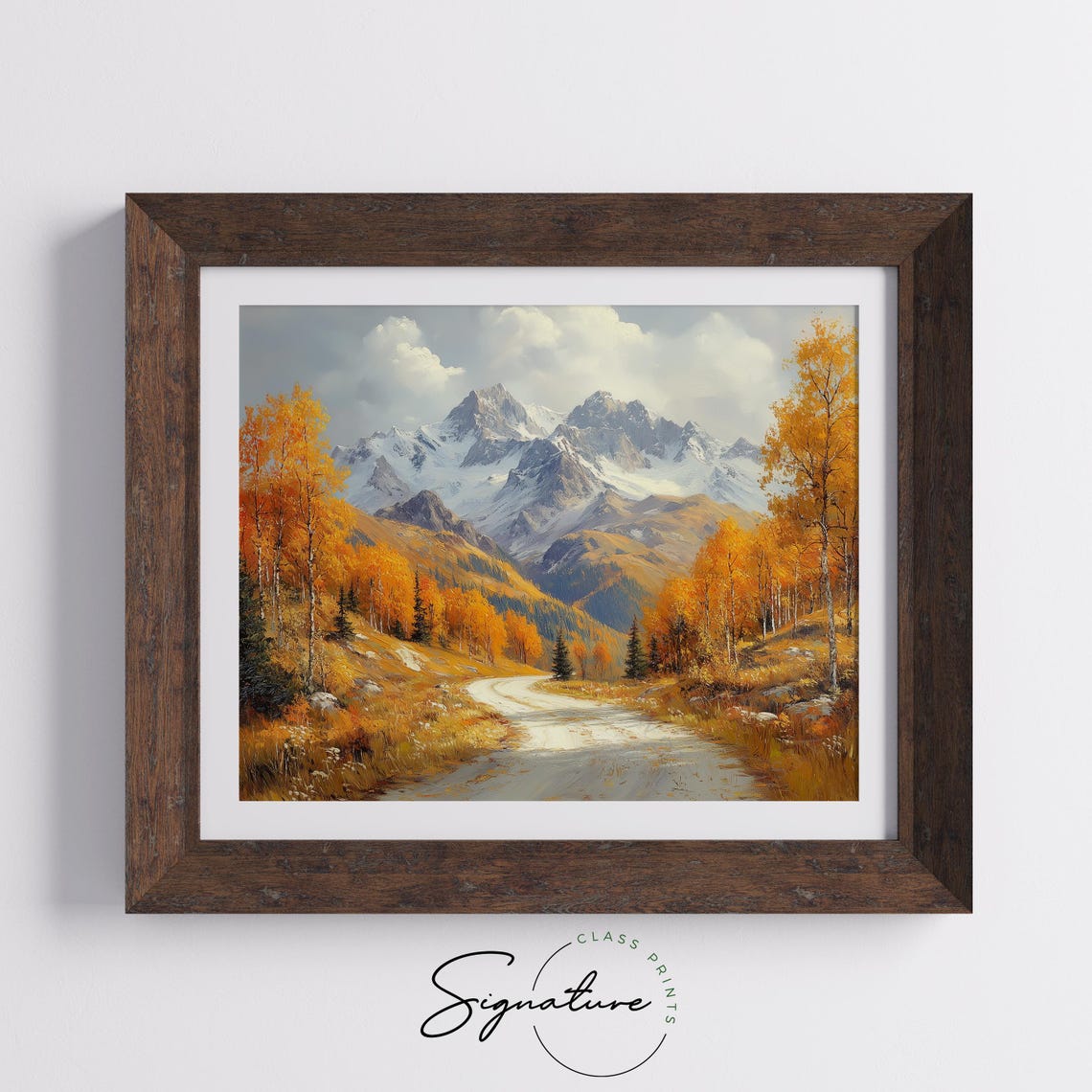 Golden Aspen Autumn Road Snowy Mountain Peaks Fall Landscape Wall Art - Image 5