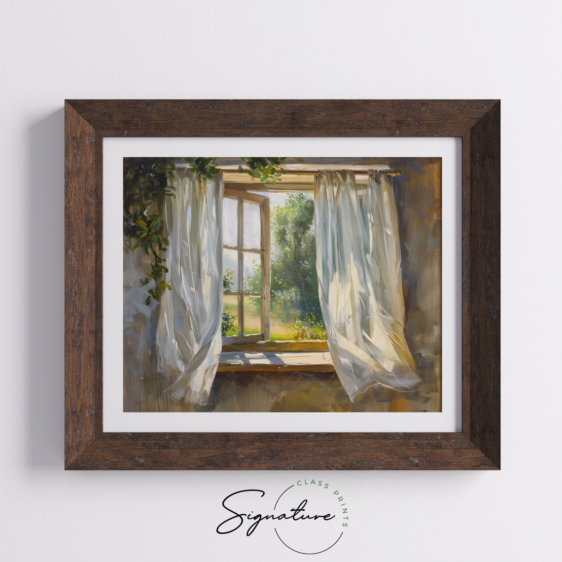 Rustic Window With Sheer Curtains Morning Garden Light Poster - Image 5