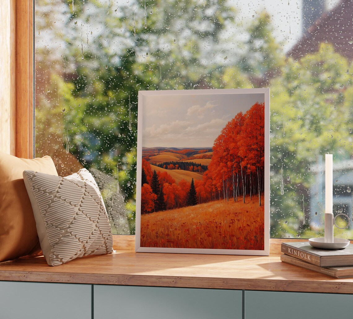 Scarlet Birch Grove on Rolling Golden Hills in Peak Autumn Color Wall Art - Image 2