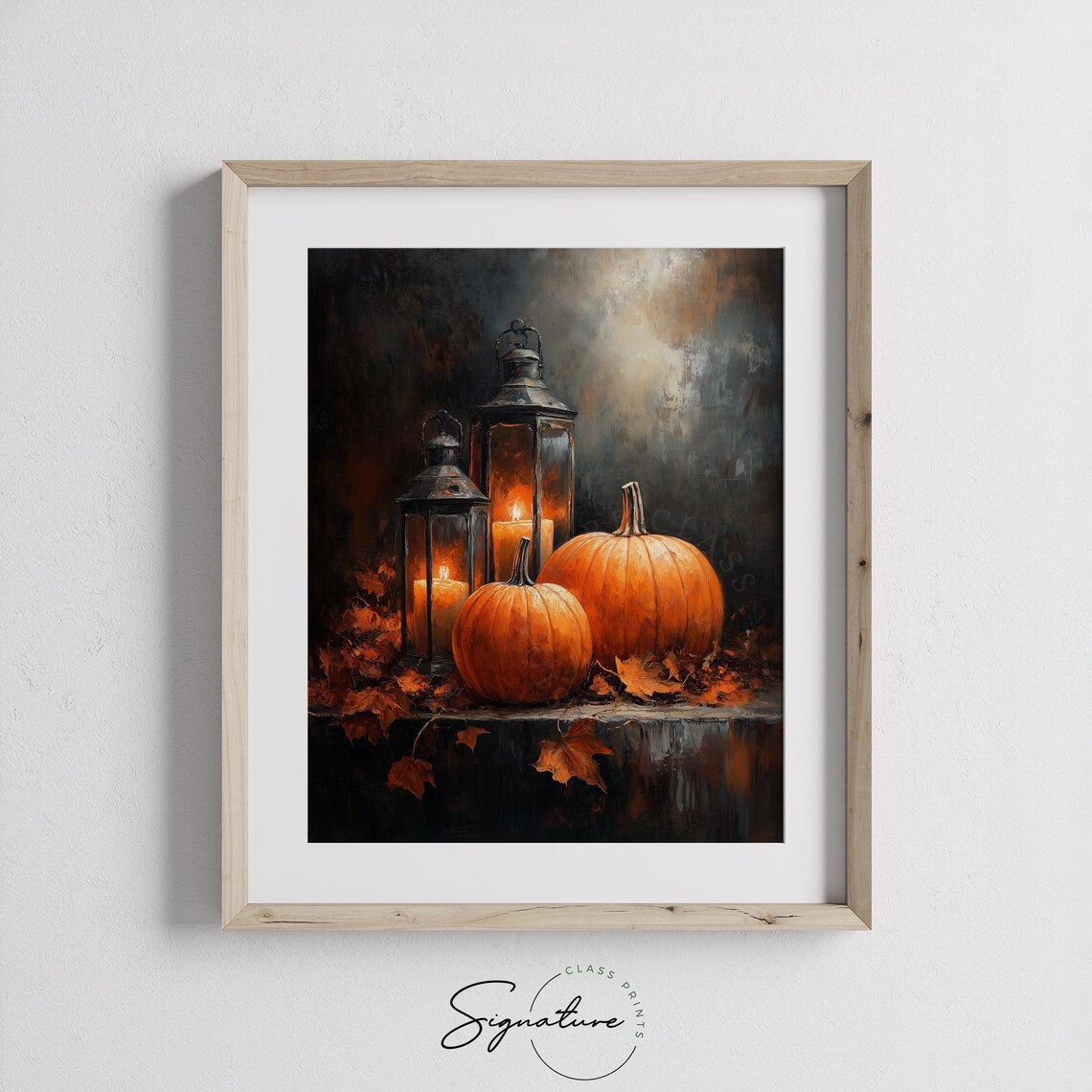 Pumpkin And Lantern Still Life Autumn Night Harvest Moody Art Poster - Image 3