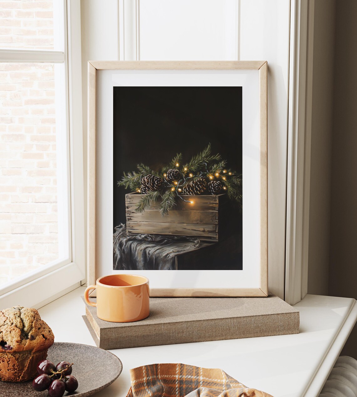Pinecones Evergreen and Fairy Lights in Wooden Crate Holiday Poster - Image 6
