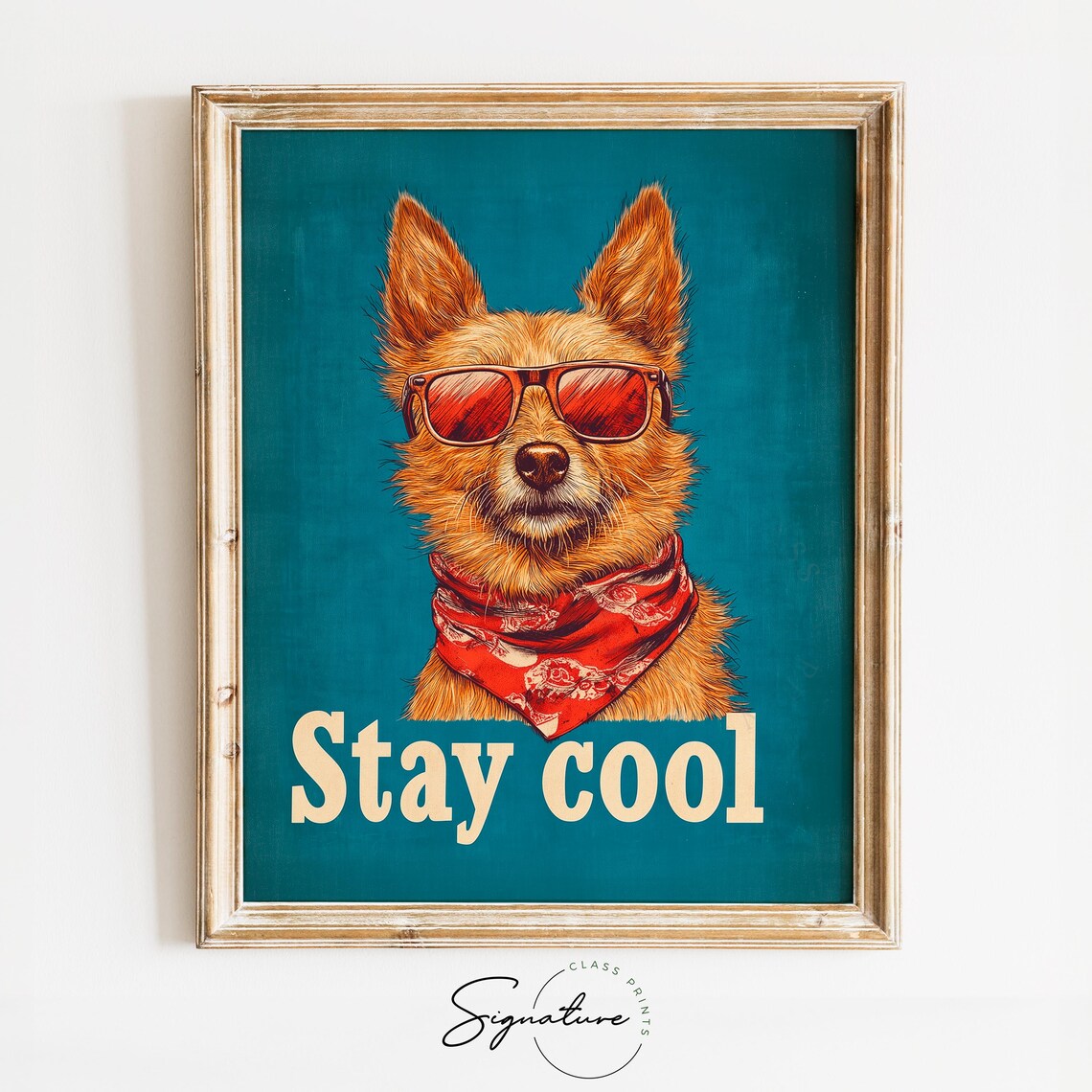Vintage Trendy Stay Cool Brown Dog Red Sunglasses Dog Poster