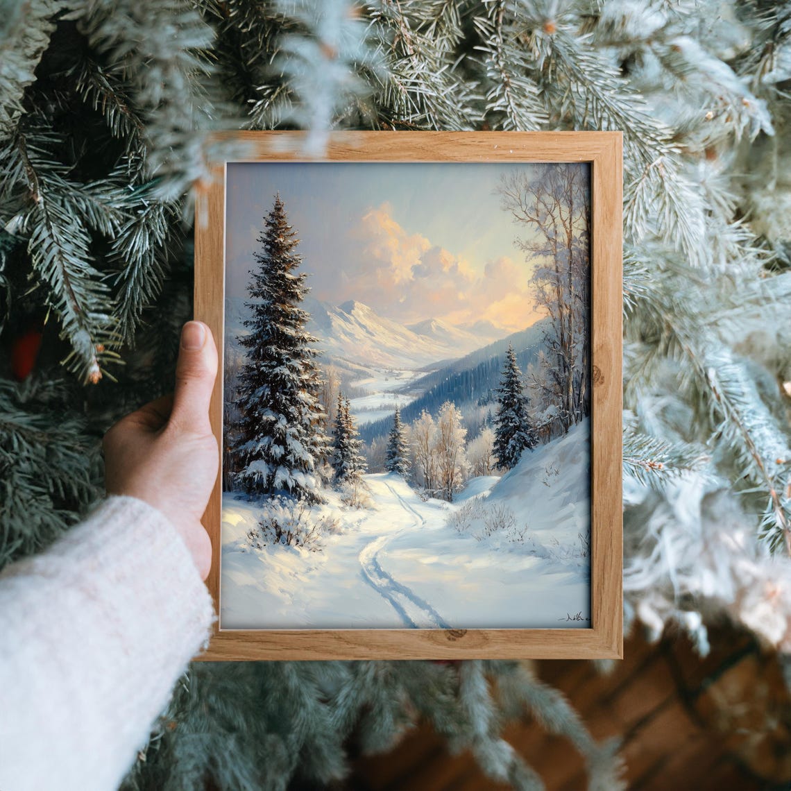 Serene Snowy Trail Through Winter Woods Sunrise Landscape Poster - Image 6