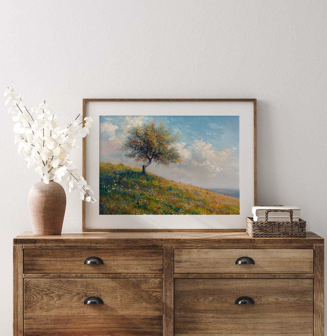 Blossoming Beech Tree On Wildflower Hillside Bright Sky Poster - Image 3