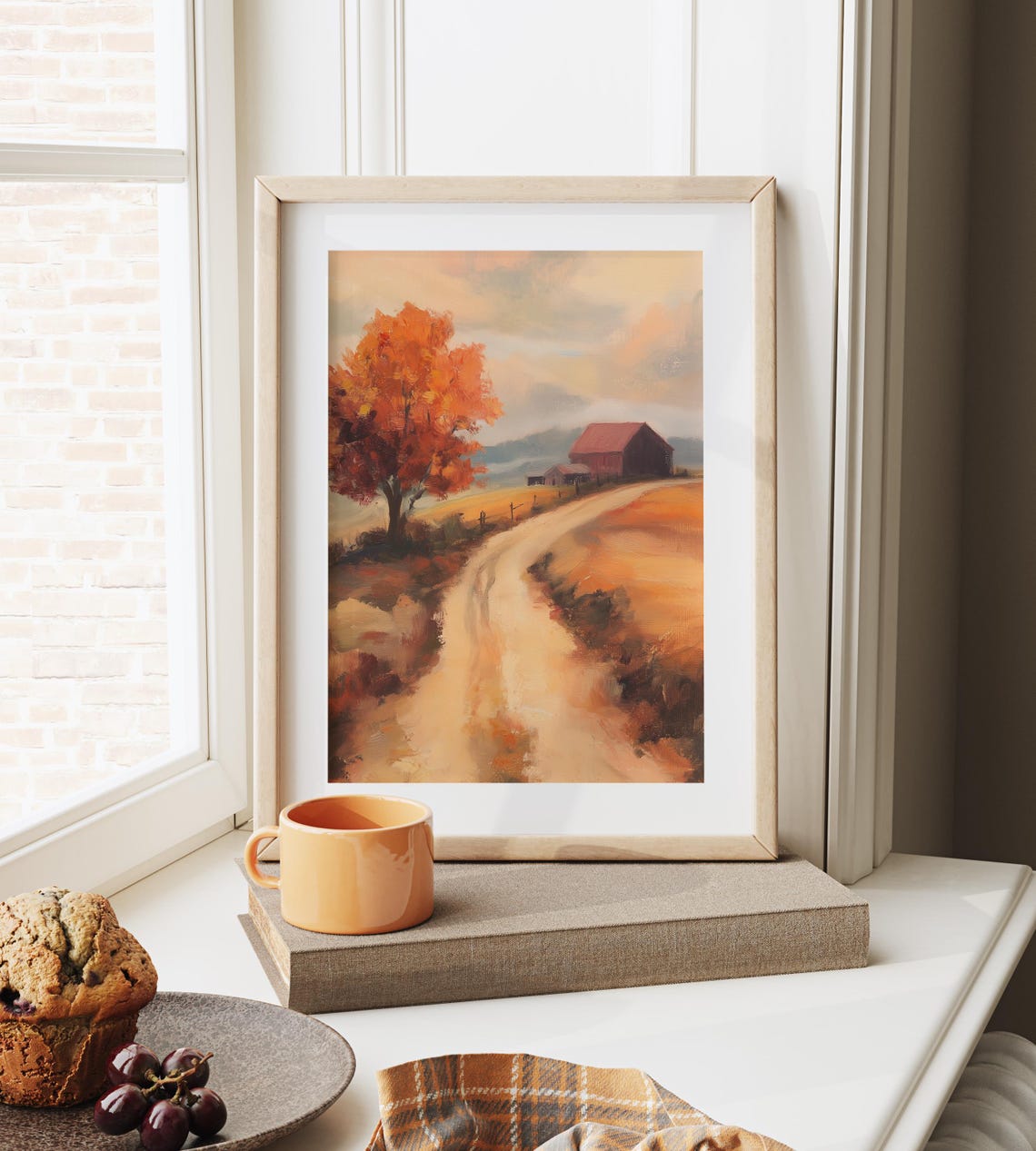 Autumn Country Road Red Tree Distant Barn Golden Hazy Light Poster - Image 6