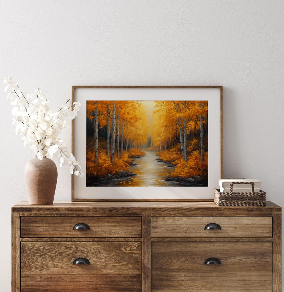 Autumn River Golden Birch Trees Glowing Fall Forest Landscape Wall Art - Image 3