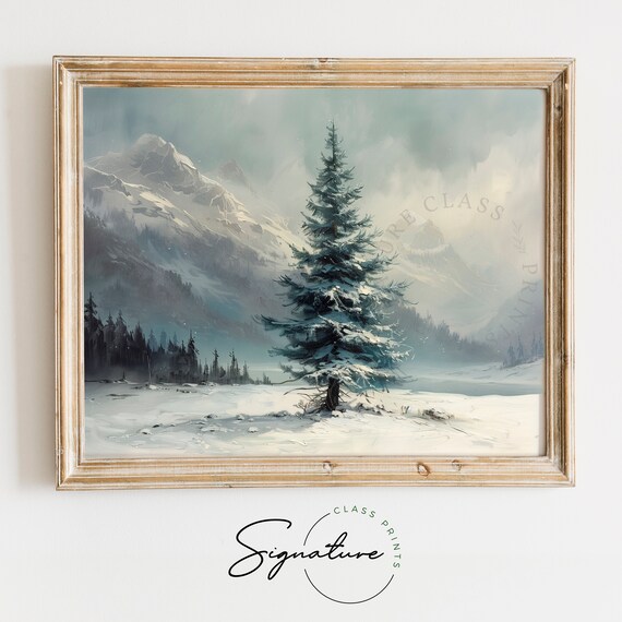 Snow Covered Spruce Misty Mountain Valley Winter Scene Poster