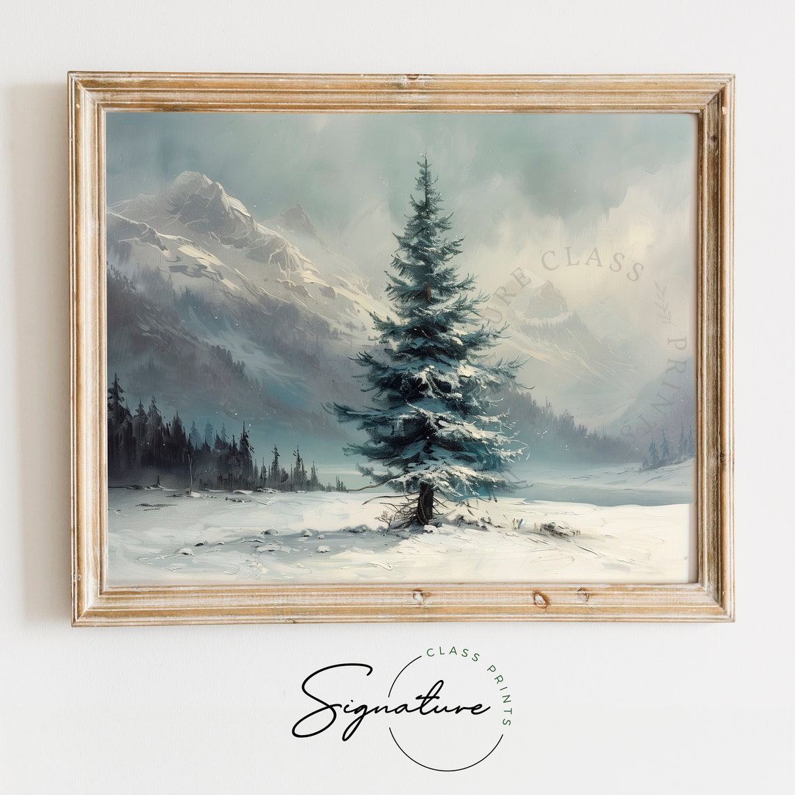 Snow Covered Spruce Misty Mountain Valley Winter Scene Poster