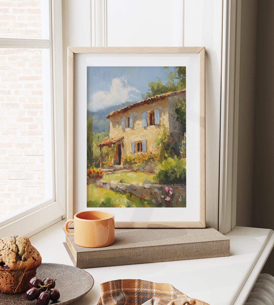 Stone Farmhouse Blue Shutters Cypress Trees Summer Garden Poster - Image 4