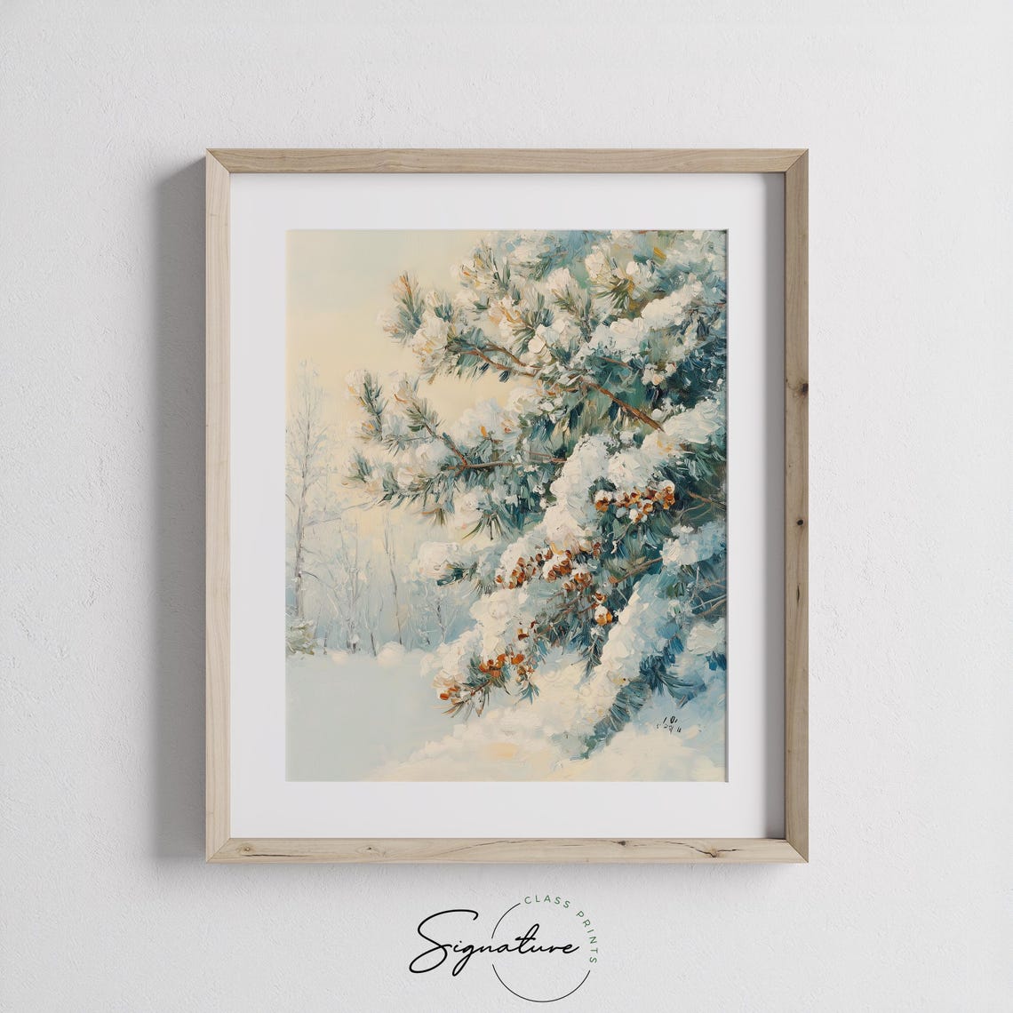 Snowy Pine Branch With Orange Berries In Winter Forest Poster - Image 2