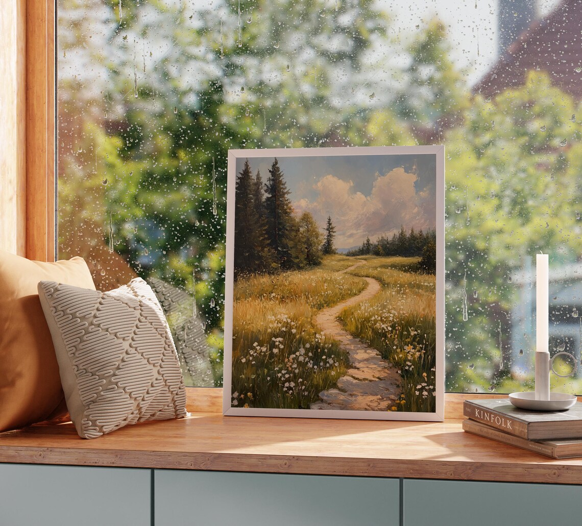 Old Farm Path With Wildflowers Hills Pine Forest Sunny Meadow Poster - Image 5