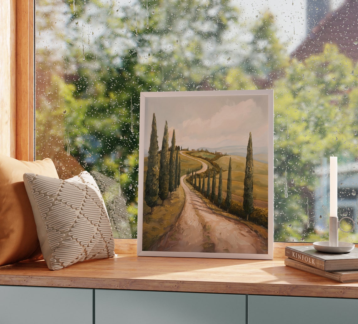 Tuscan Road Tranquility Cypress Tree Lined Pathway Art Rustic Landscape Warm Toned Wall Decor Countryside Home Artwork 273 - Image 2