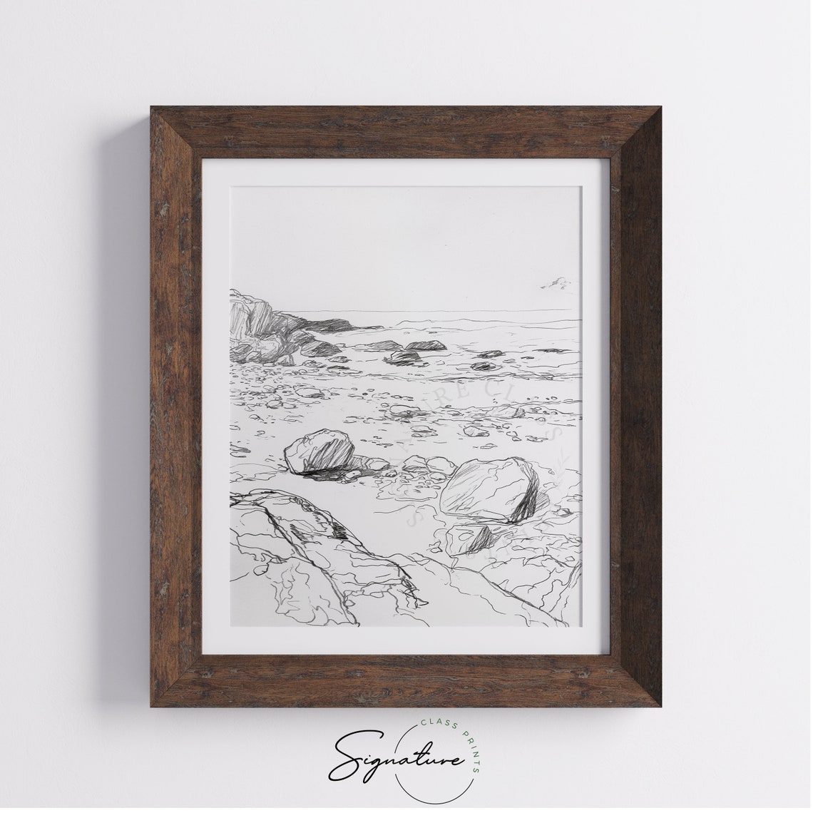 Rocky Shoreline At Low Tide Beach Coastal Line Sketch Poster Art - Image 4