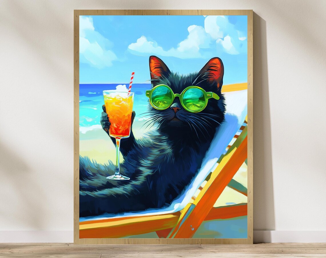 Sunbathing Cat Art Print, Matisse-Inspired Cat