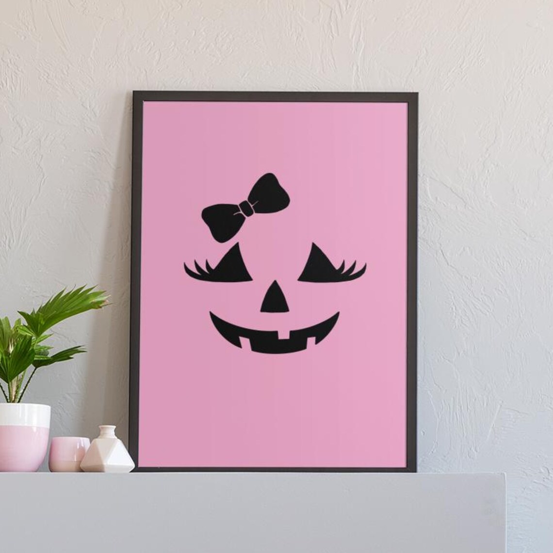 Pink Girly Pumpkin Face With Bow Halloween Party Art Decor Poster