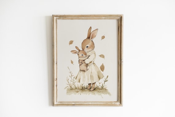Bunny Mom And Baby Nursery Art Print