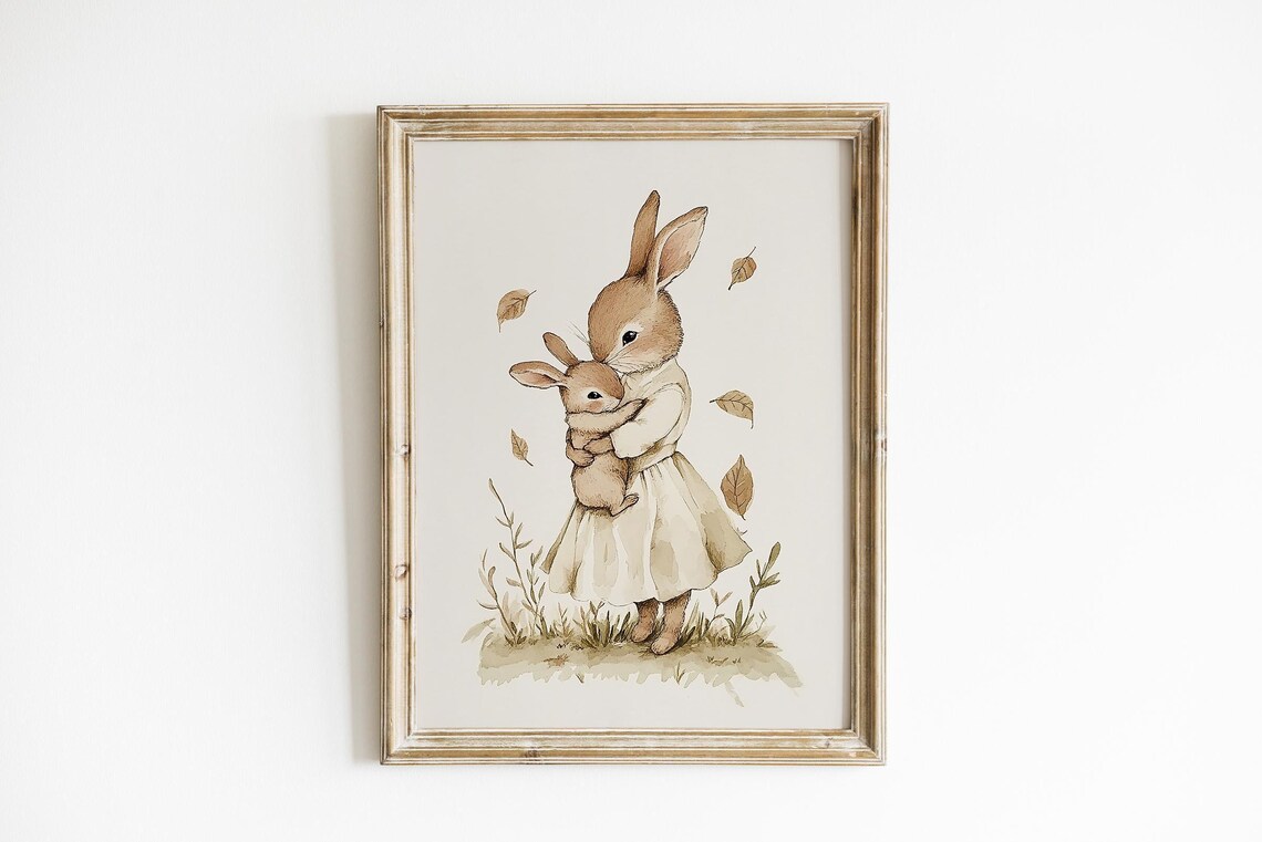 Bunny Mom And Baby Nursery Art Print