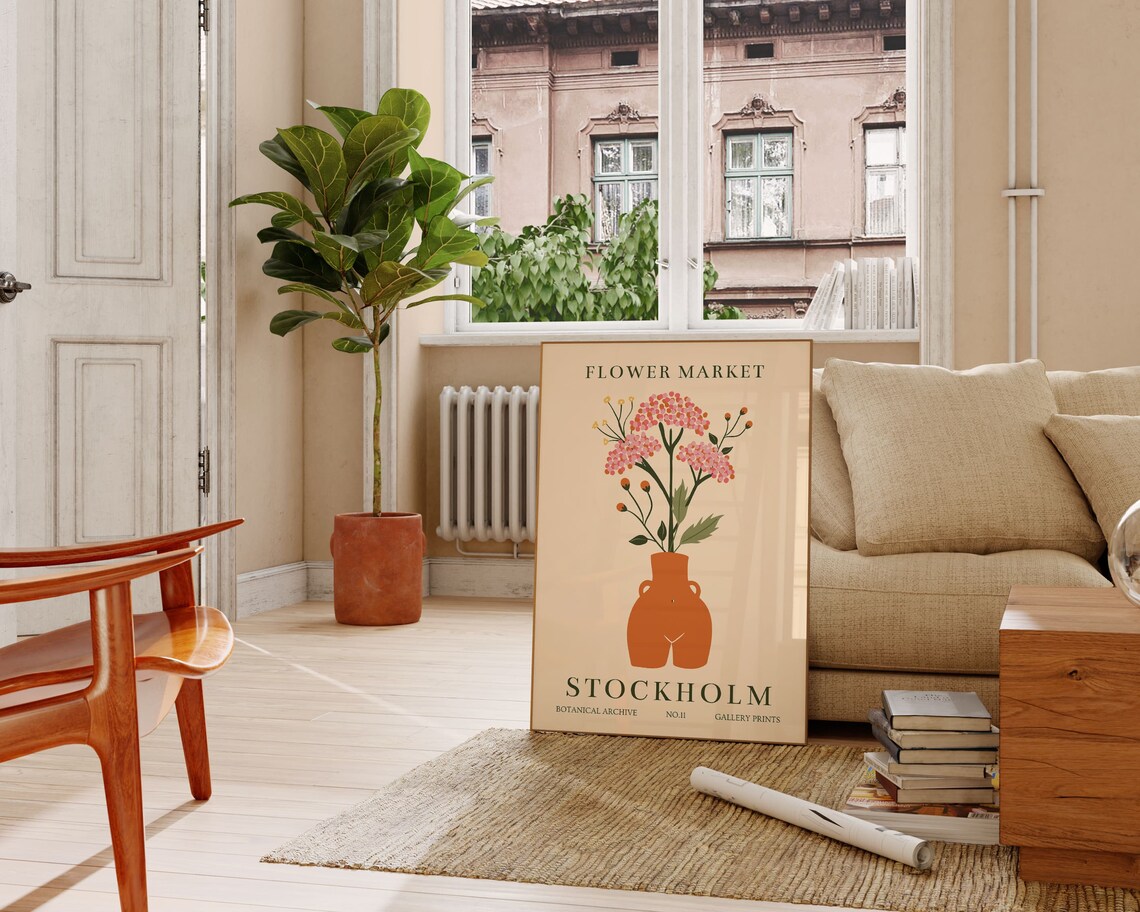 Stockholm Flower Market Pink Blooms Terracotta Vase Archive Poster