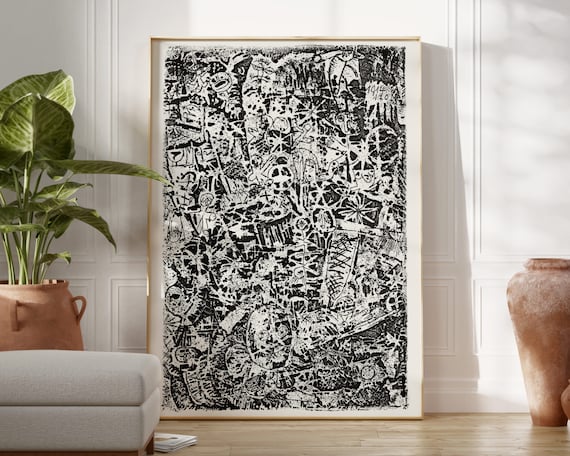 Abstract Black and White Ink Drawing Modern Expressionist Art Poster