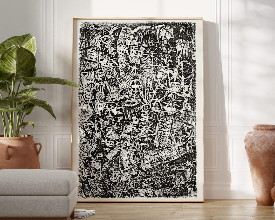 Abstract Black and White Ink Drawing Modern Expressionist Art Poster