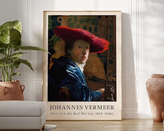 Johannes Vermeer Print Girl With The Red Hat Ca 1666 Johannes Vermeer Poster Gallery Wall Art Exhibition Poster