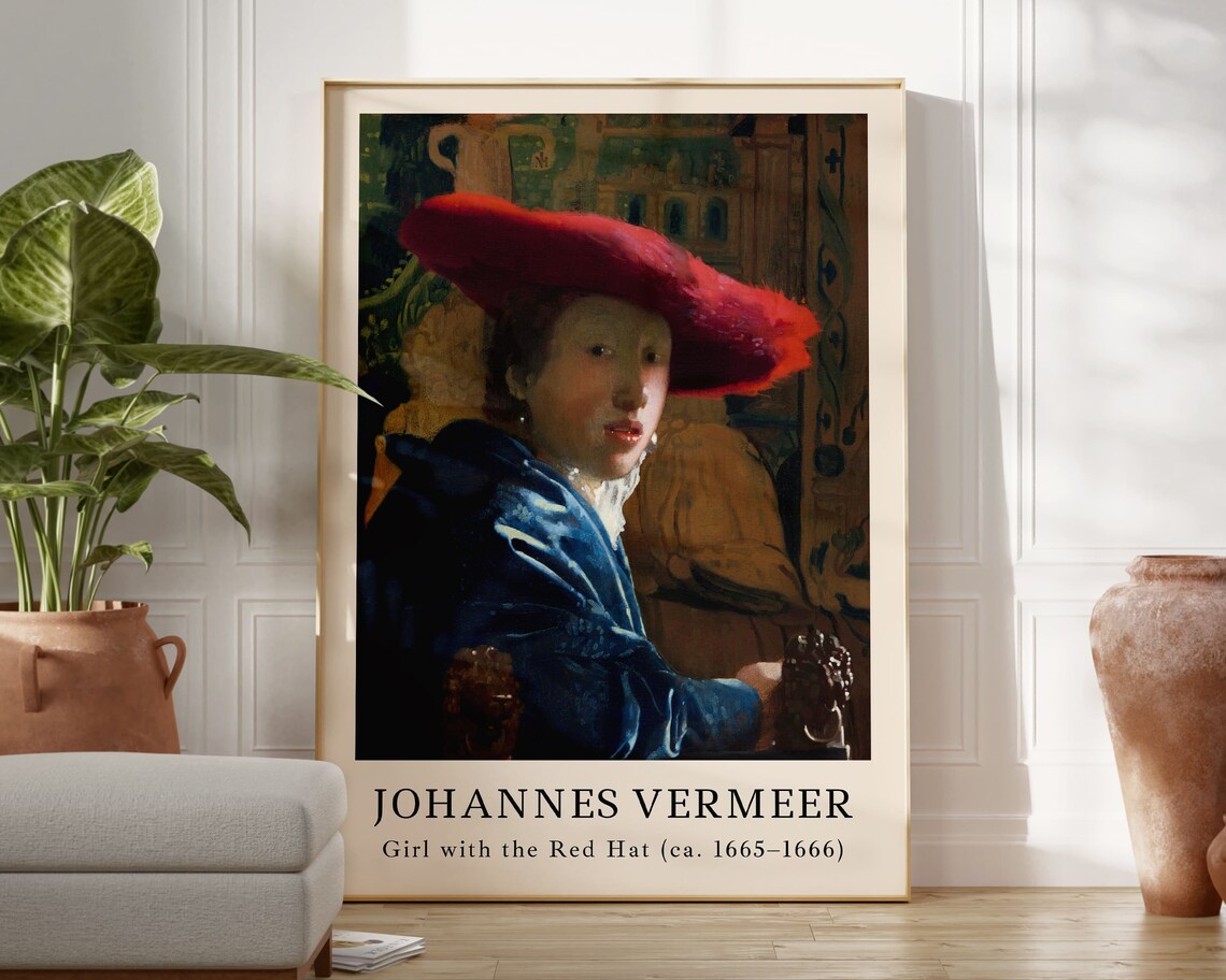 Johannes Vermeer Girl with the Red Hat 1665 Portrait Art Poster