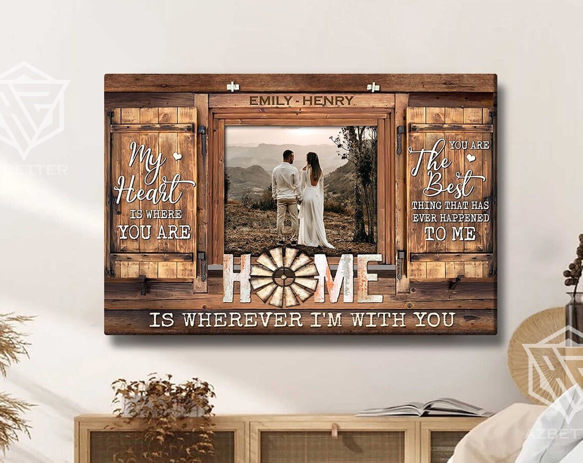 Personalized Home Is Wherever I Am With You Barn Door Couple Poster