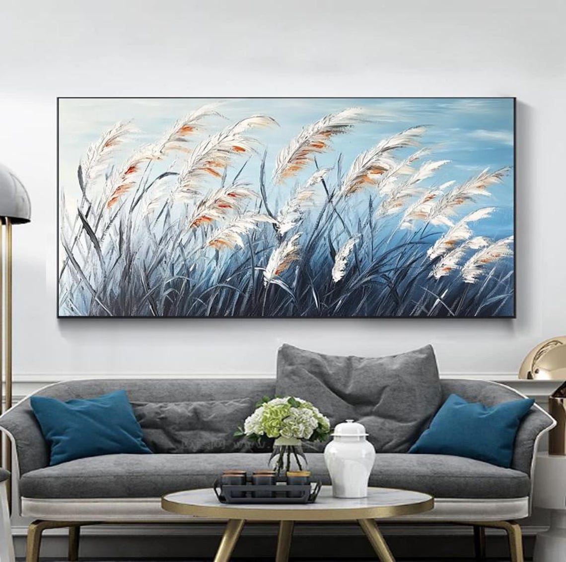 White Pampas Grass Reeds Swaying in the Wind Botanical Poster