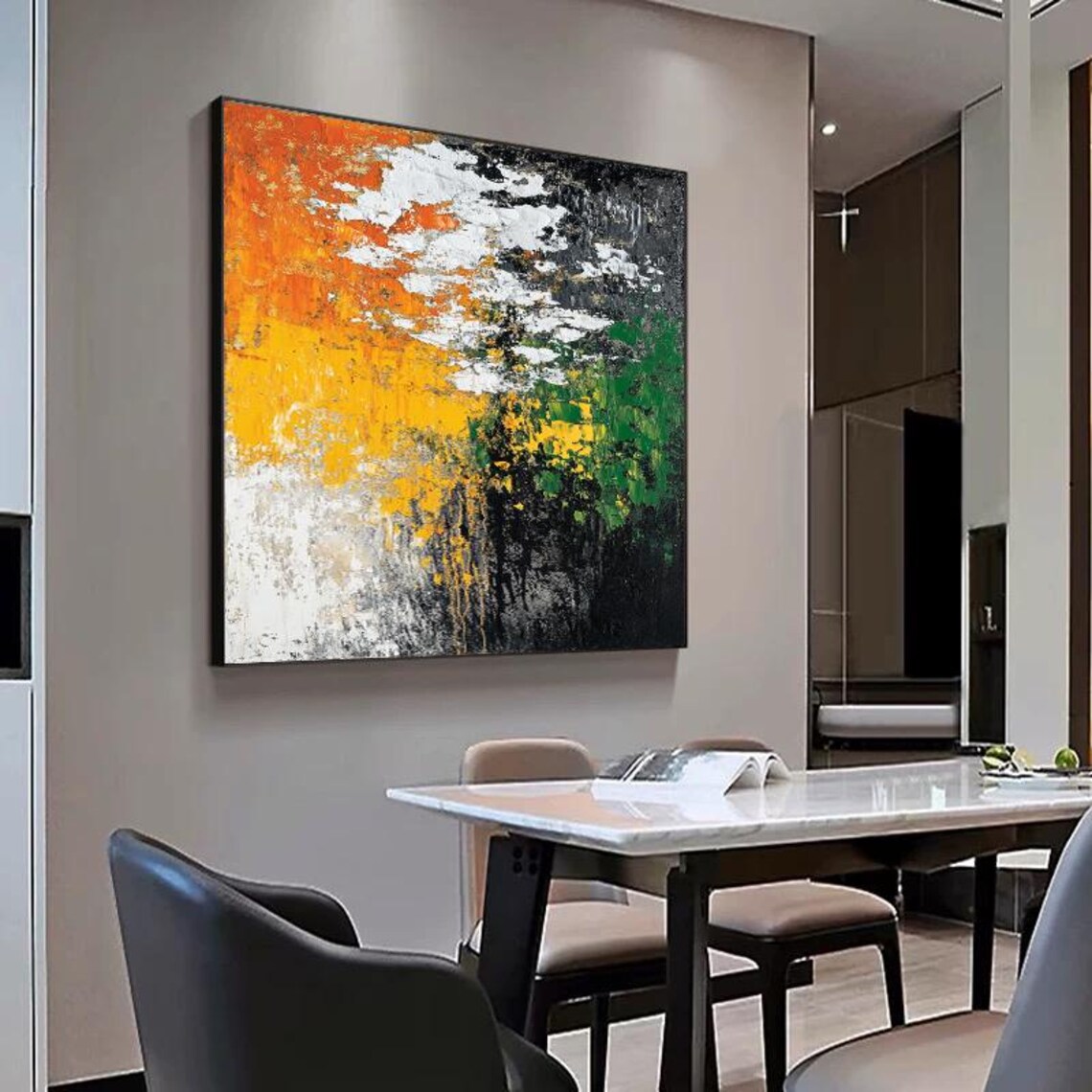 Bold Orange Green and Black Abstract Impasto Oil Painting Poster - Image 5