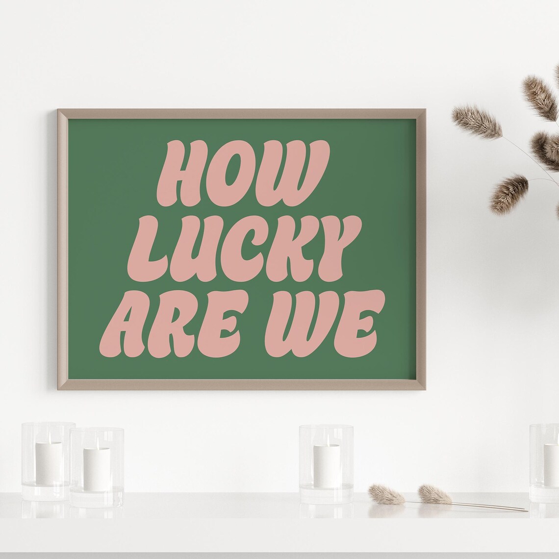 How Lucky Are We Retro Pink Green Typography Gratitude Quote Poster - Image 4