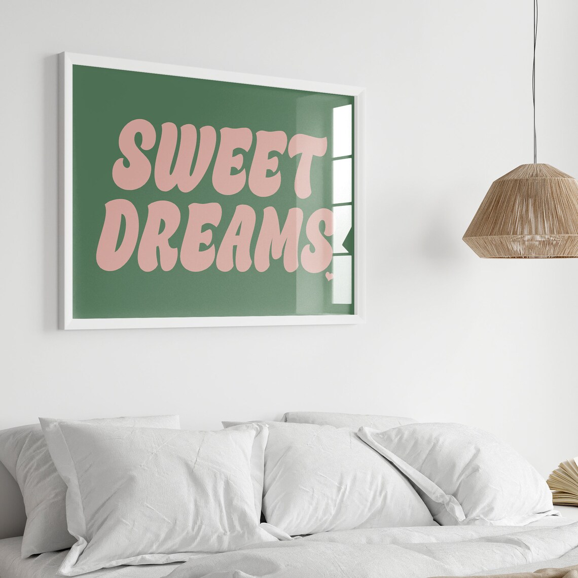 Sweet Dreams Retro Pink Green Bedroom Typography Quote Poster - Image 3