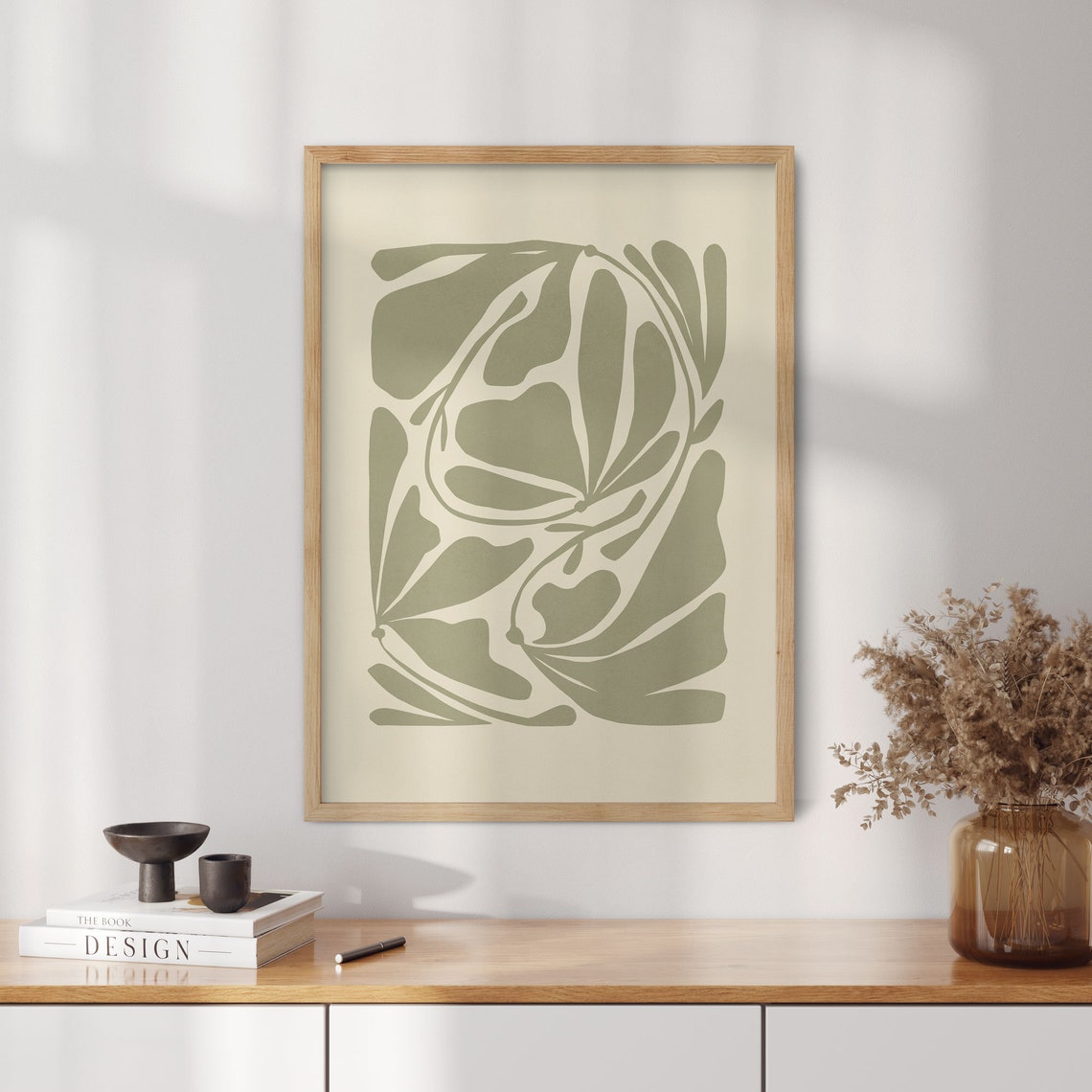 Sage Green Abstract Botanical Organic Shapes Mid Century Art Poster - Image 2