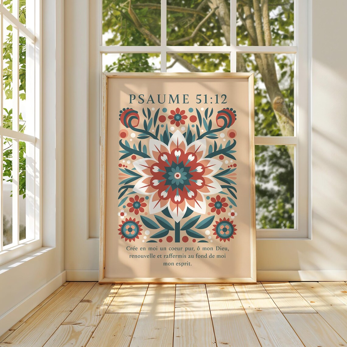 Psaume 51 12 French Psalm Folk Floral Christian Scripture Art Poster - Image 4