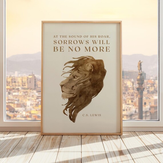 CS Lewis Aslan Lion Courage Quote Roar Watercolor Narnia Art Poster