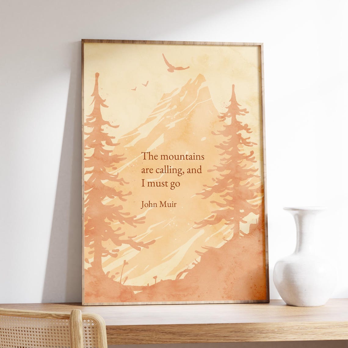 John Muir Mountains Are Calling Adventure Quote Watercolor Poster
