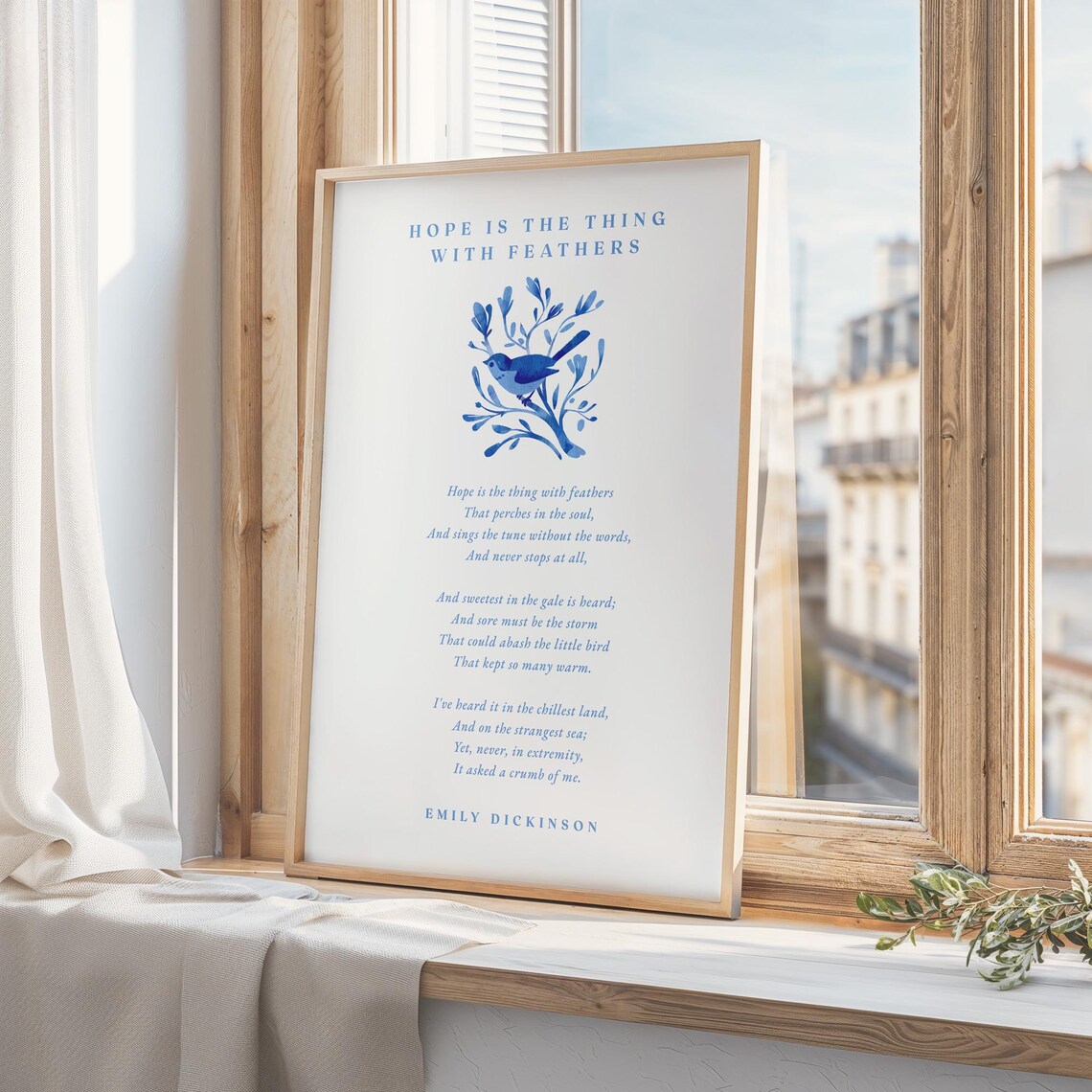 Emily Dickinson Hope Poem Blue Bird Illustration Literary Art Poster - Image 5