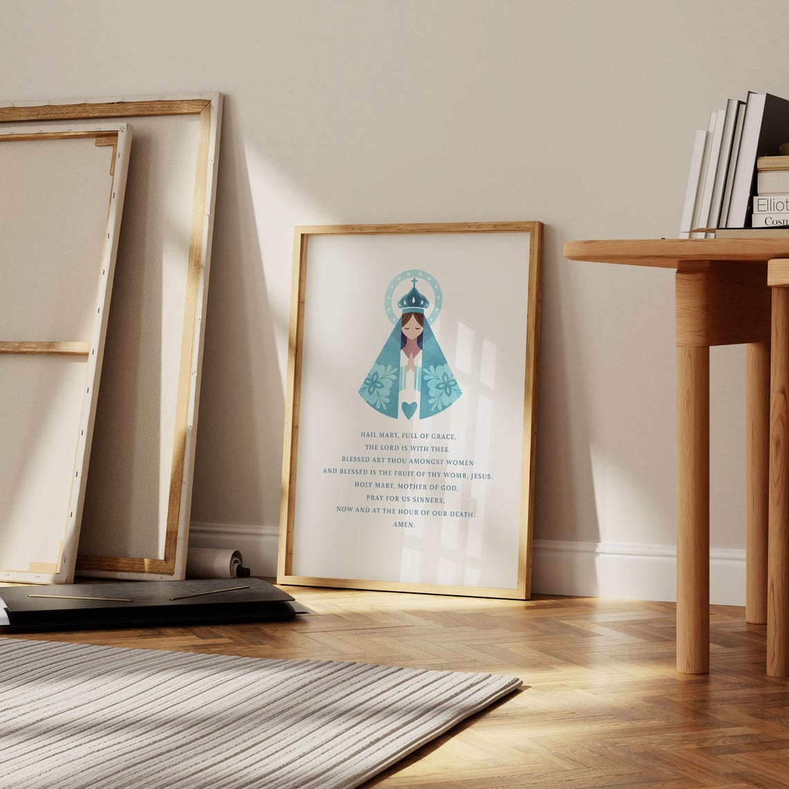 Hail Mary Prayer Virgin Mary Blue Folk Catholic Devotion Art Poster - Image 2