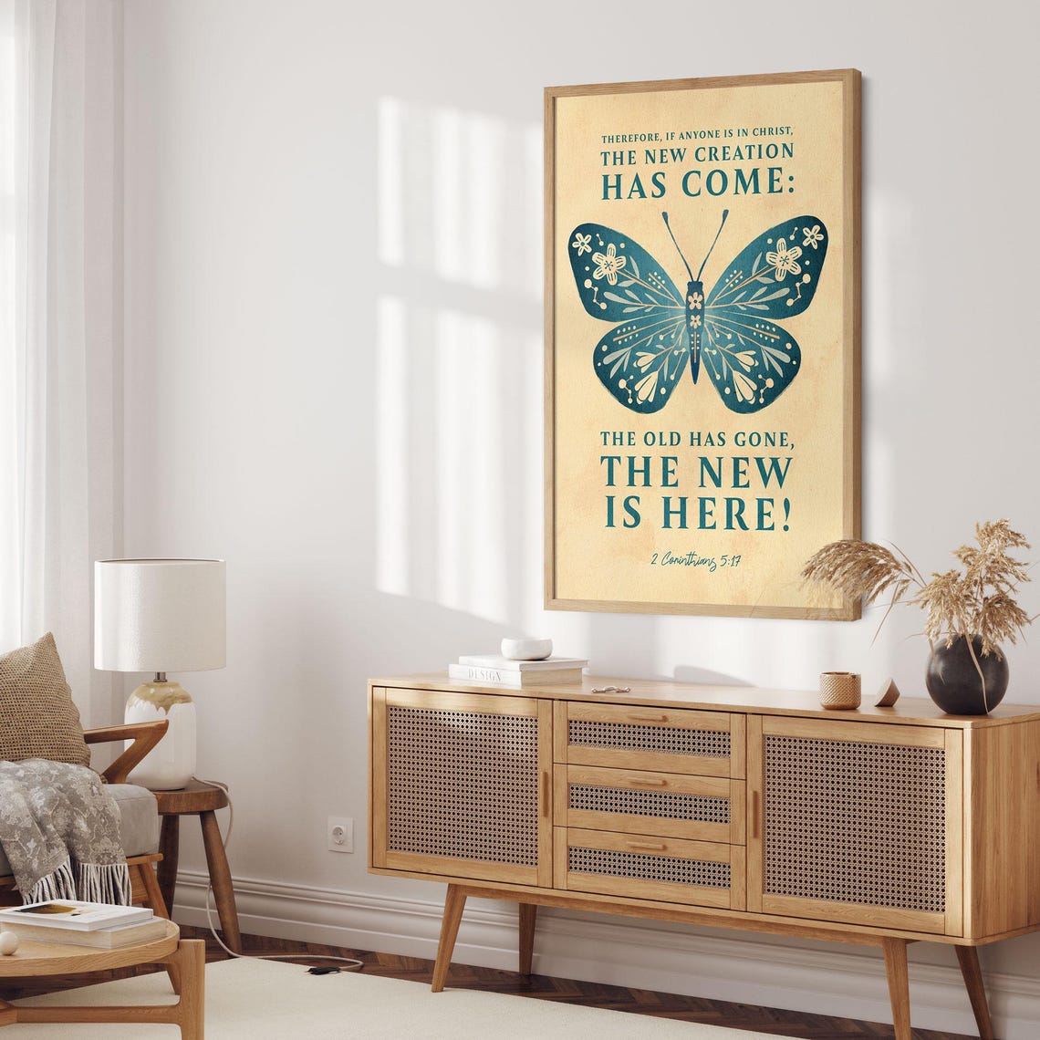 2 Corinthians 517 New Creation Butterfly Teal Scripture Art Poster - Image 2