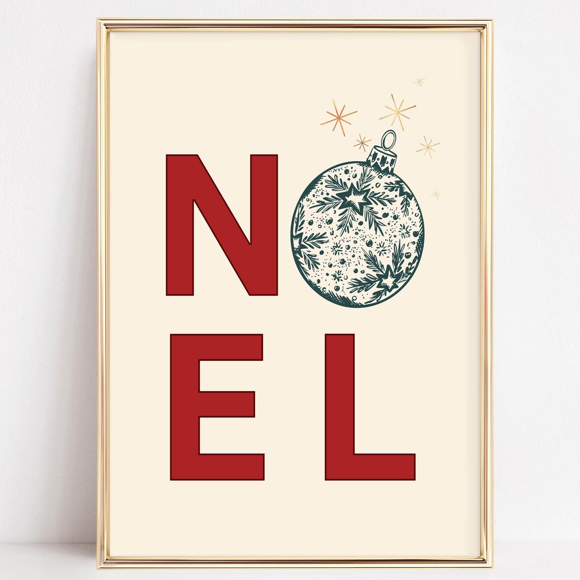 Noel Stacked Red Letters Ornament Cream Christmas Art Poster