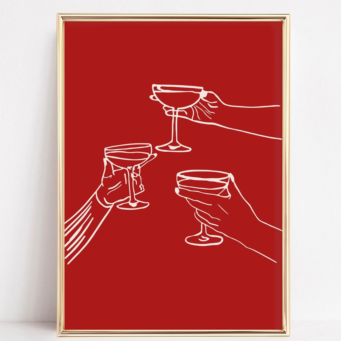 Elegant Cheers Coupe Glasses Toast Minimalist Red Bar Cart Poster