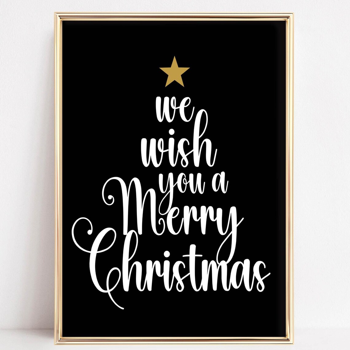 We Wish You A Merry Christmas Calligraphy Tree Gold Star Poster