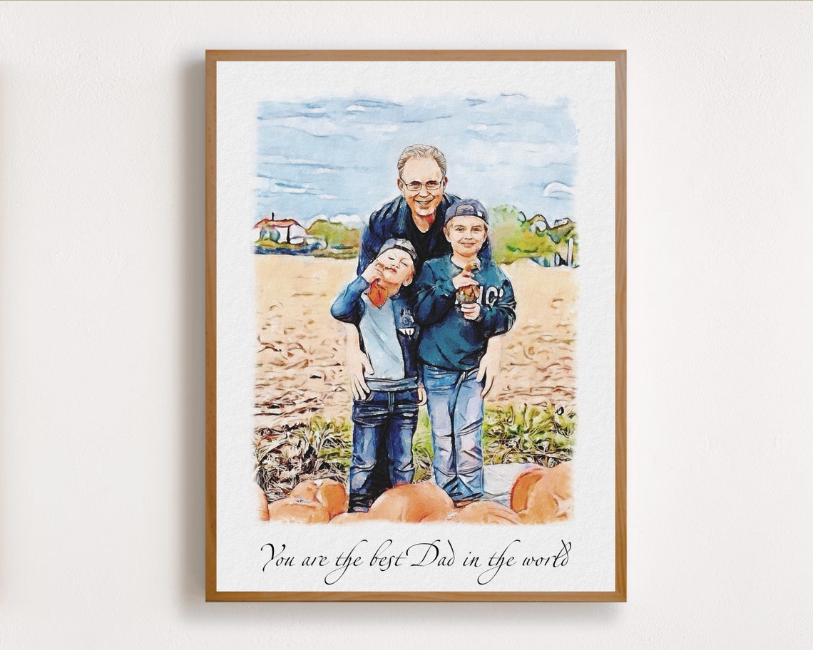 Watercolor Portrait From Photo Personalised Dad Painting Fathers Day Present For Him From Daughter Wife Family Birthday Art Gift - Image 2